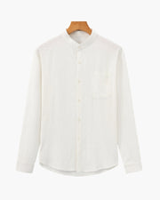 Men’s Mandarin Collar Shirt – Relaxed Fit Textured Cotton Shirt
