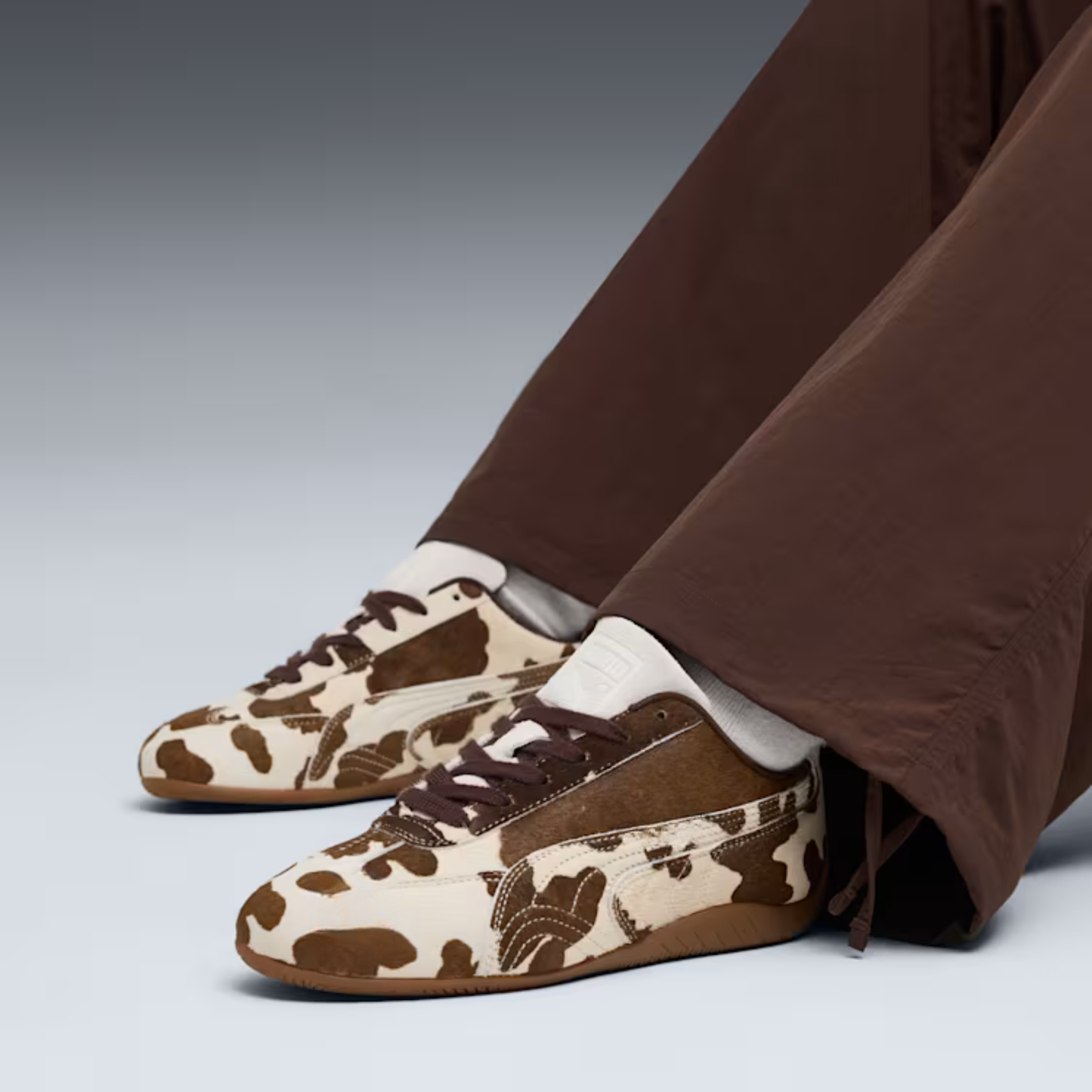 Supercat Cow Print Sneakers Women Chocolate Brown Gum